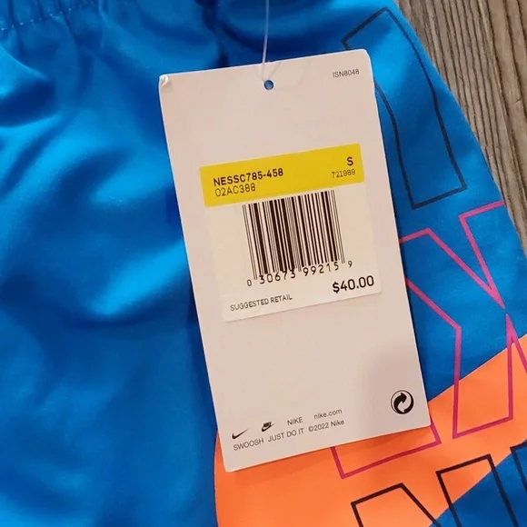 NIKE B BLOCK LOGO 8IN SWIM TRUNKS Size Small - Picture 5 of 5